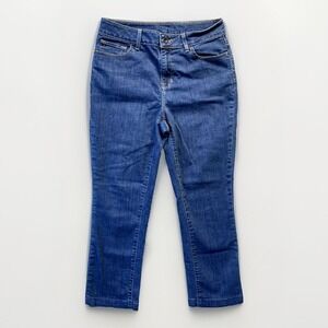 LL Bean Jeans Women Sz 8 Petite Blue Straight Leg Stretch *Altered*